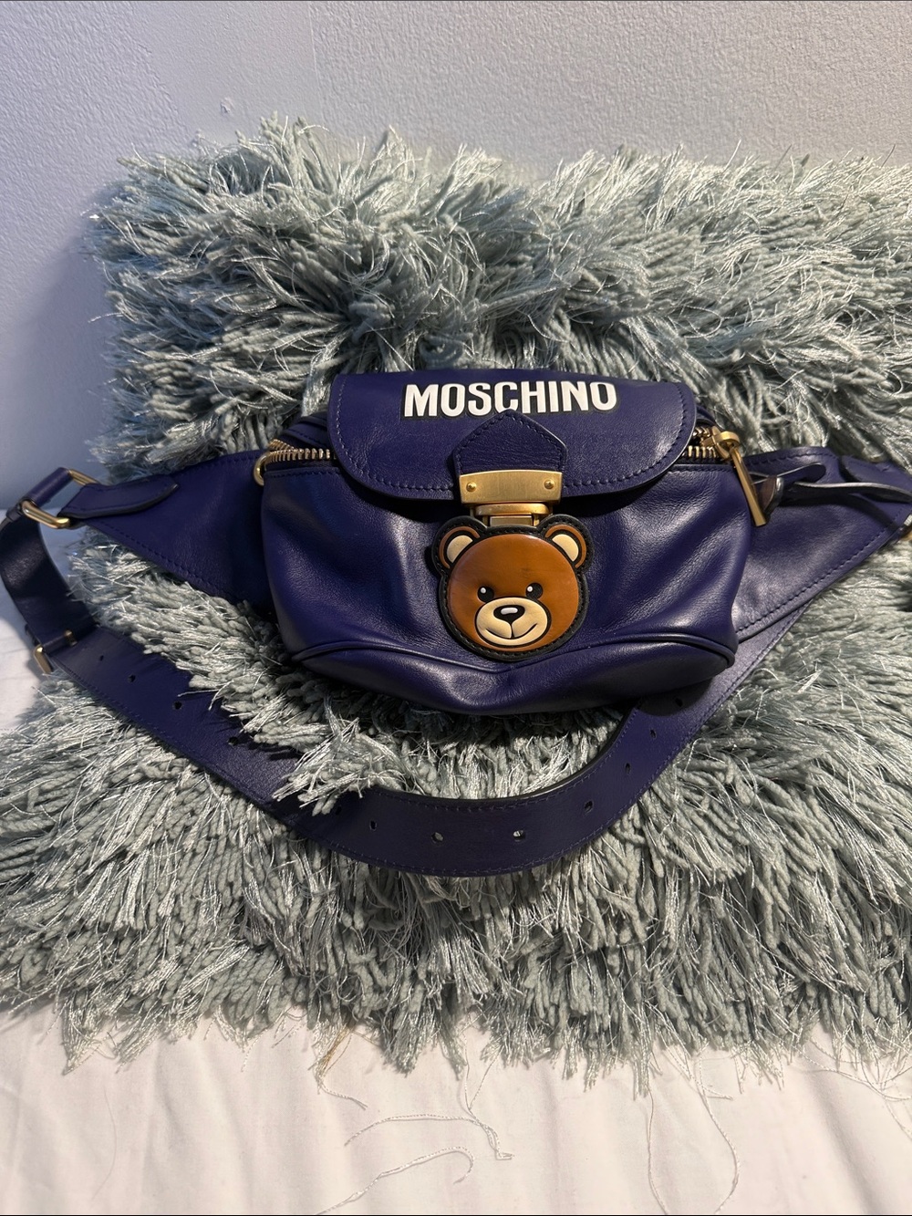 Moschino Purple Leather Teddy Bear Belt Bag